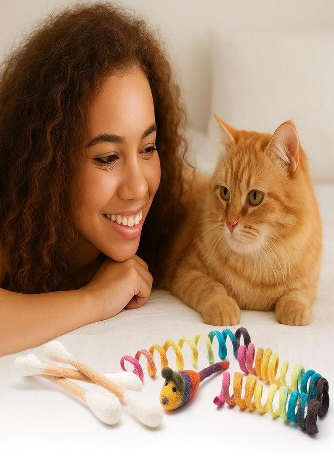 Glaciart One Indoor Catnip Cat Toy Pack - 7pc | Kitty Toys Include Wool Springs, Swabs & Mouse | for Activity, Exercise & Play | Filled w/Organic Catnip to Excite/Calm Pet | Great Gift Idea - Image 3